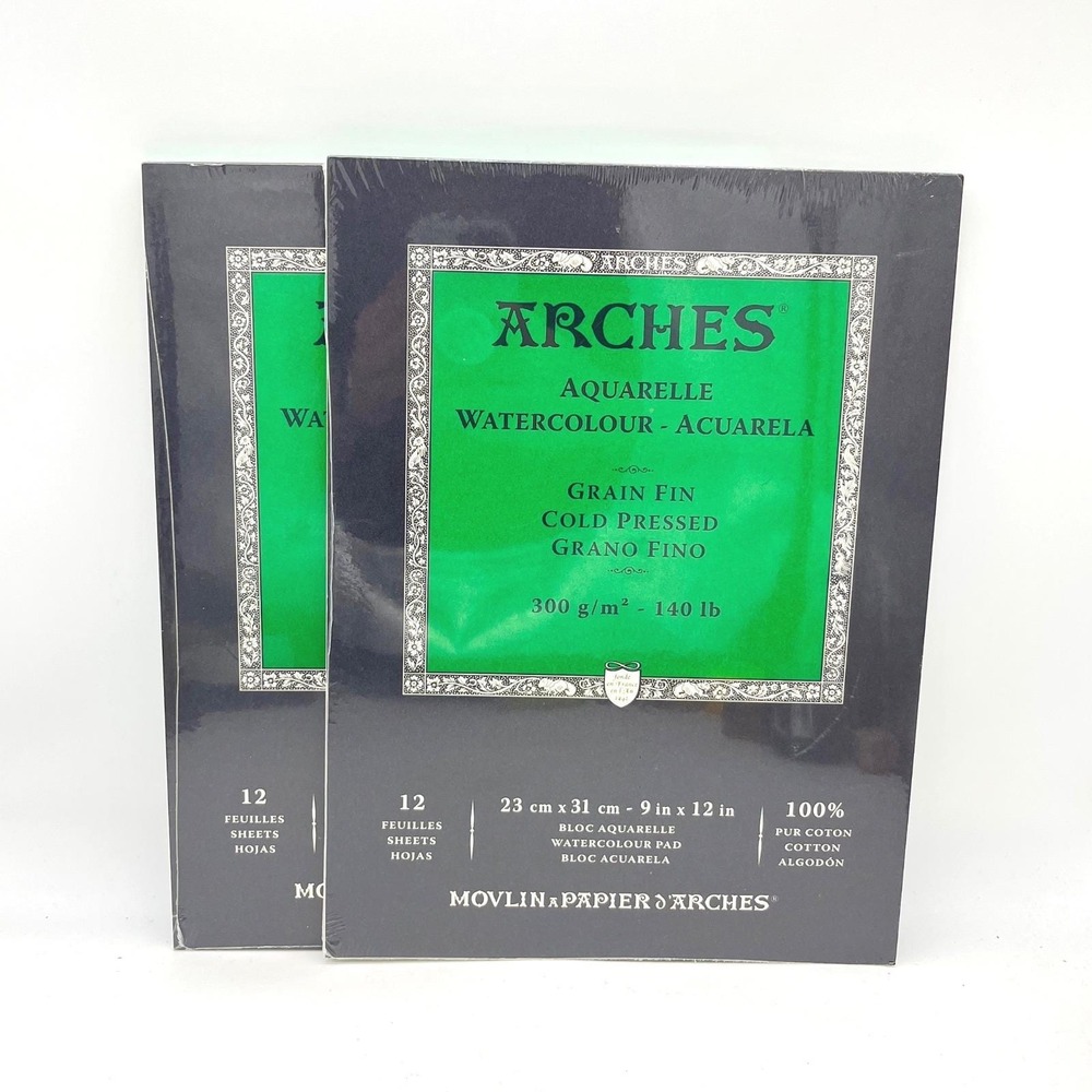 Arches Watercolor Pad 9x12 140lb Cold Press 100% Cotton 2 Pack 12 Sheets